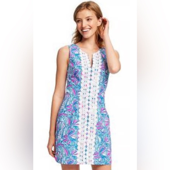 Lilly Pulitzer Target 20th Anniversary My Fans Shift Dress Blue Pink Crochet - Picture 2 of 7